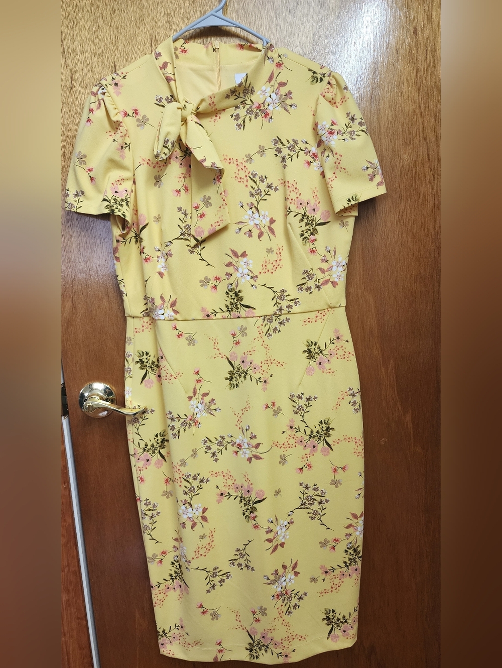 Liz Claiborne Yellow Floral Tie-Neck Midi Dress